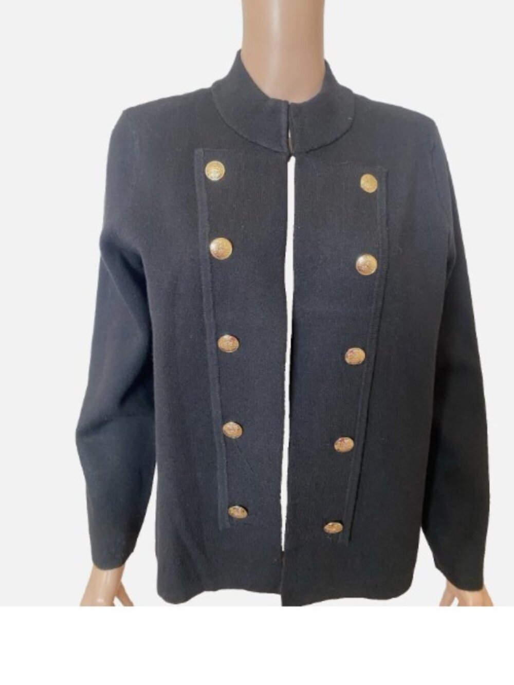 JONES NEW YORK SIGNATURE Military Black Cardigan Sweater Jacket Blazer M